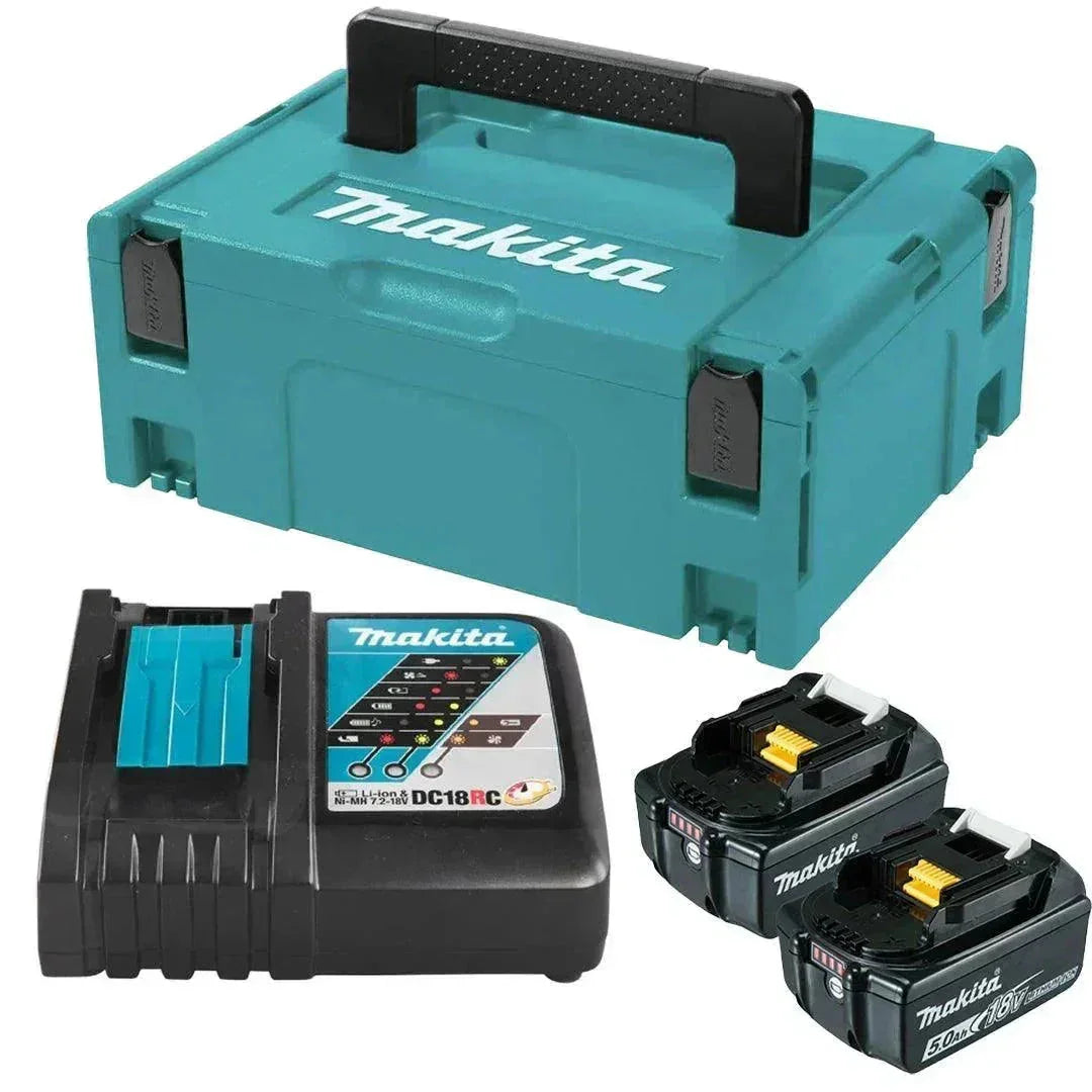 Makita BL1850B 18V LXT 5.0Ah Battery Twin Pack with DC18RC Rapid Charger & Makpac Case
